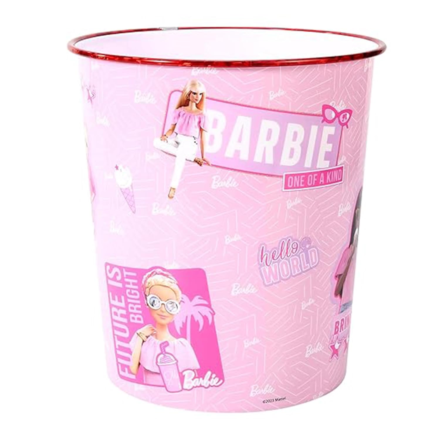 Kids Waste Paper Bin 7L – Barbie Design Plastic Trash Can for Bedroom, Study Desk & Playroom, Lightweight Open Top Dustbin