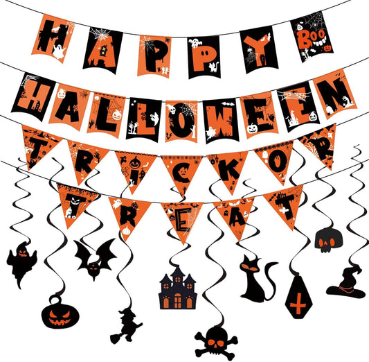 Reusable Happy Halloween Banner & Trick or Treat Sign – Halloween Party Decorations & Hanging Decor for Indoor Outdoor Use