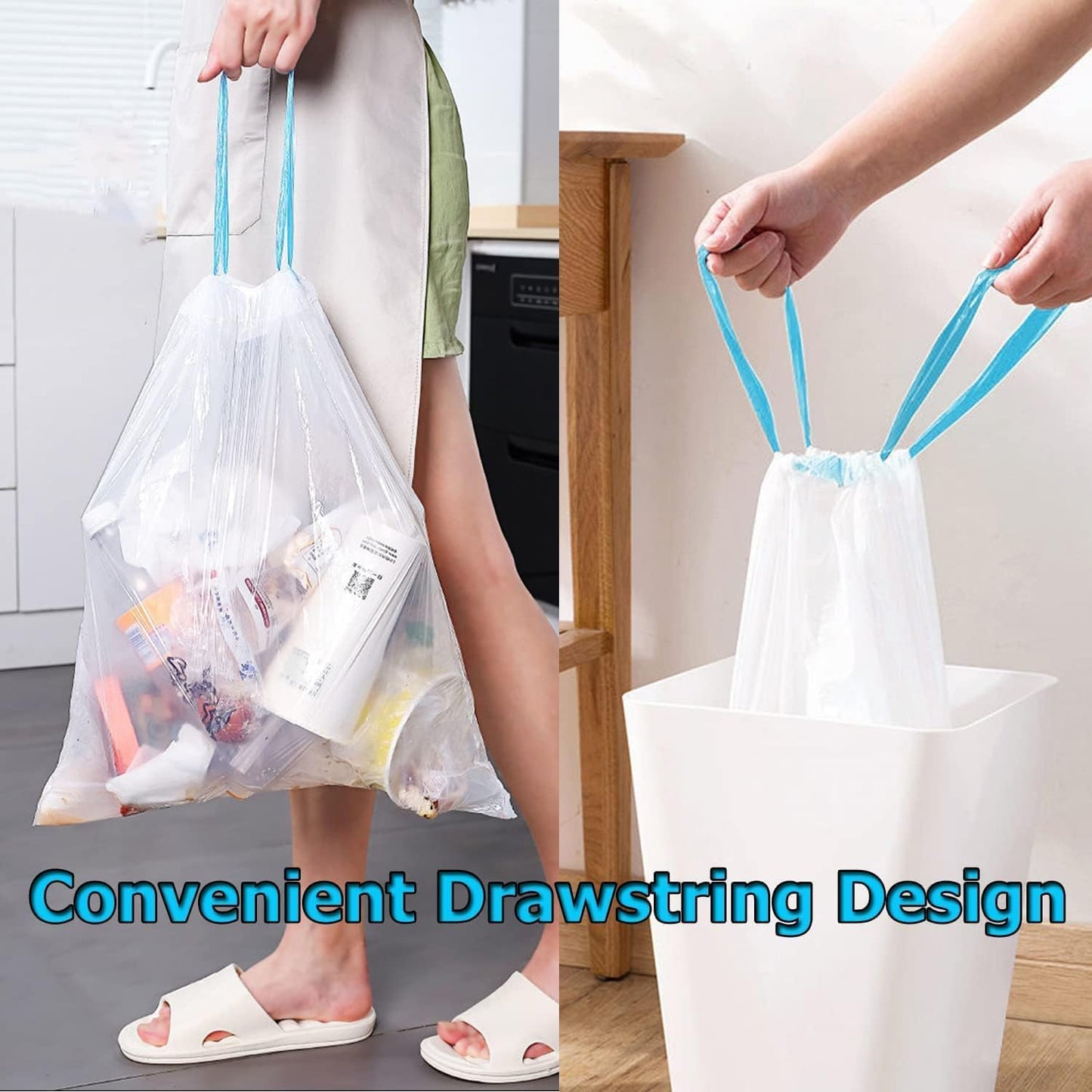 15L Drawstring Bin Bags – Strong Small Rubbish Bags, Unscented, 3 Rolls (45×50cm)