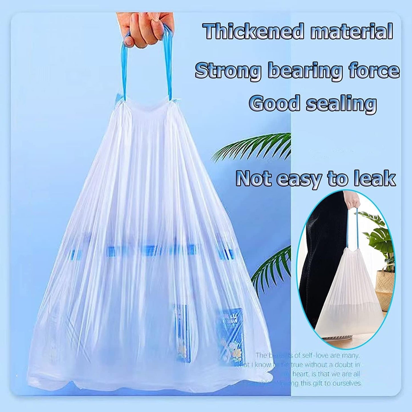 15L Drawstring Bin Bags – Strong Small Rubbish Bags, Unscented, 3 Rolls (45×50cm)