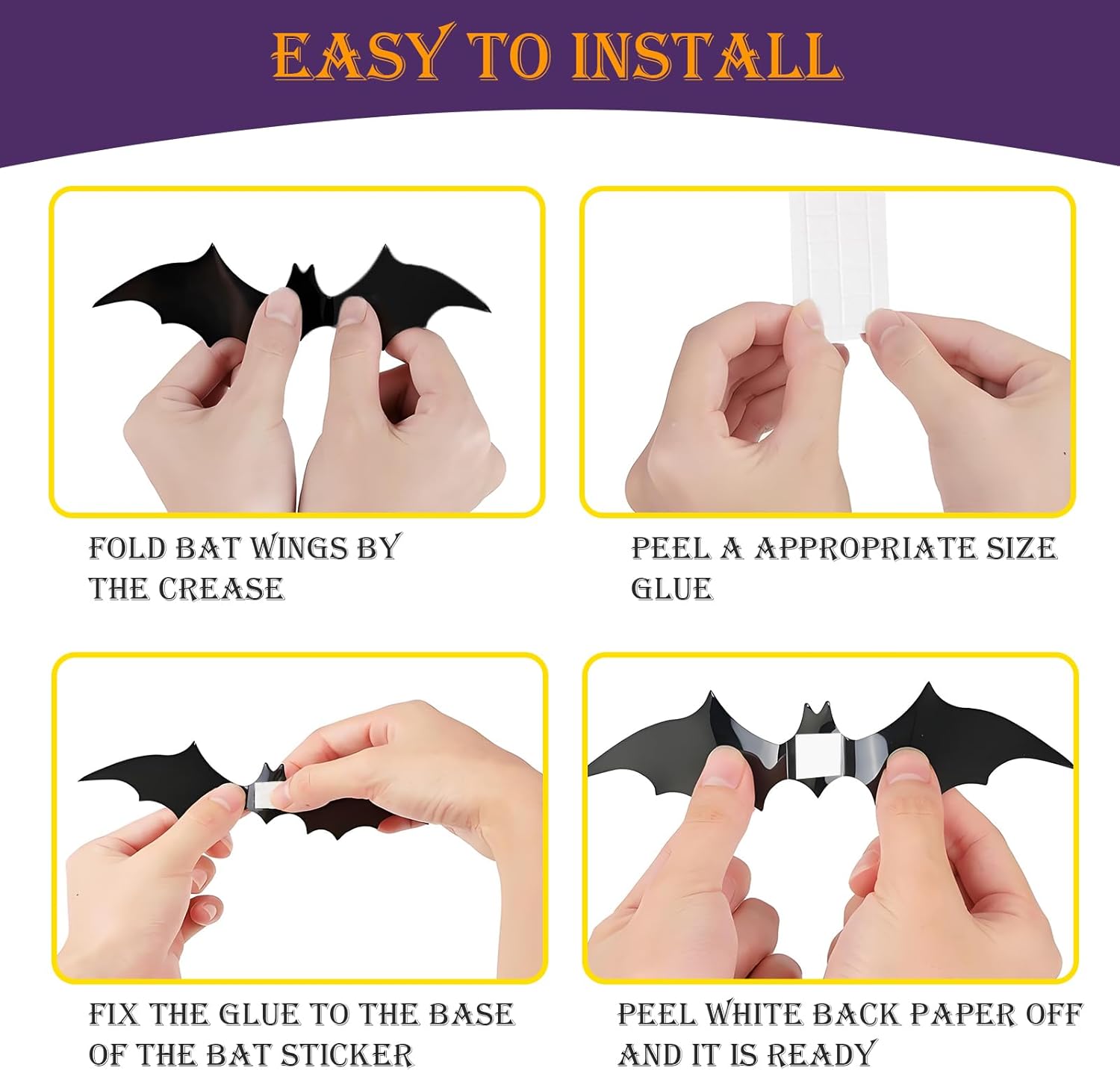 Halloween Bats Decorations 24PCS – 3D Stick On Wall Bats for Indoor & Outdoor Halloween Party, Home & Window Decorations