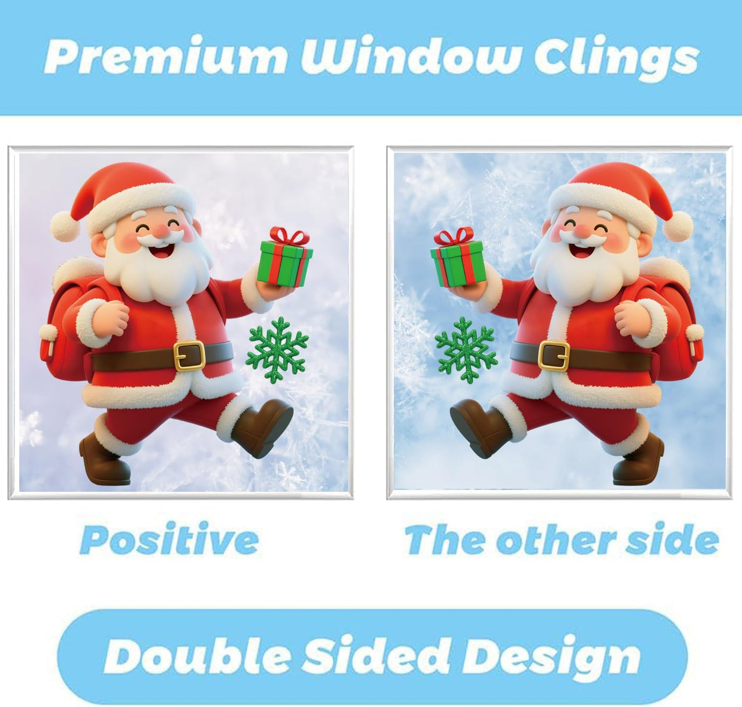 9 Sheets Double-Sided Christmas Window Stickers – Reusable Xmas Window Clings with Santa, Snowman & Snowflakes for Home, Shop & Holiday Decorations