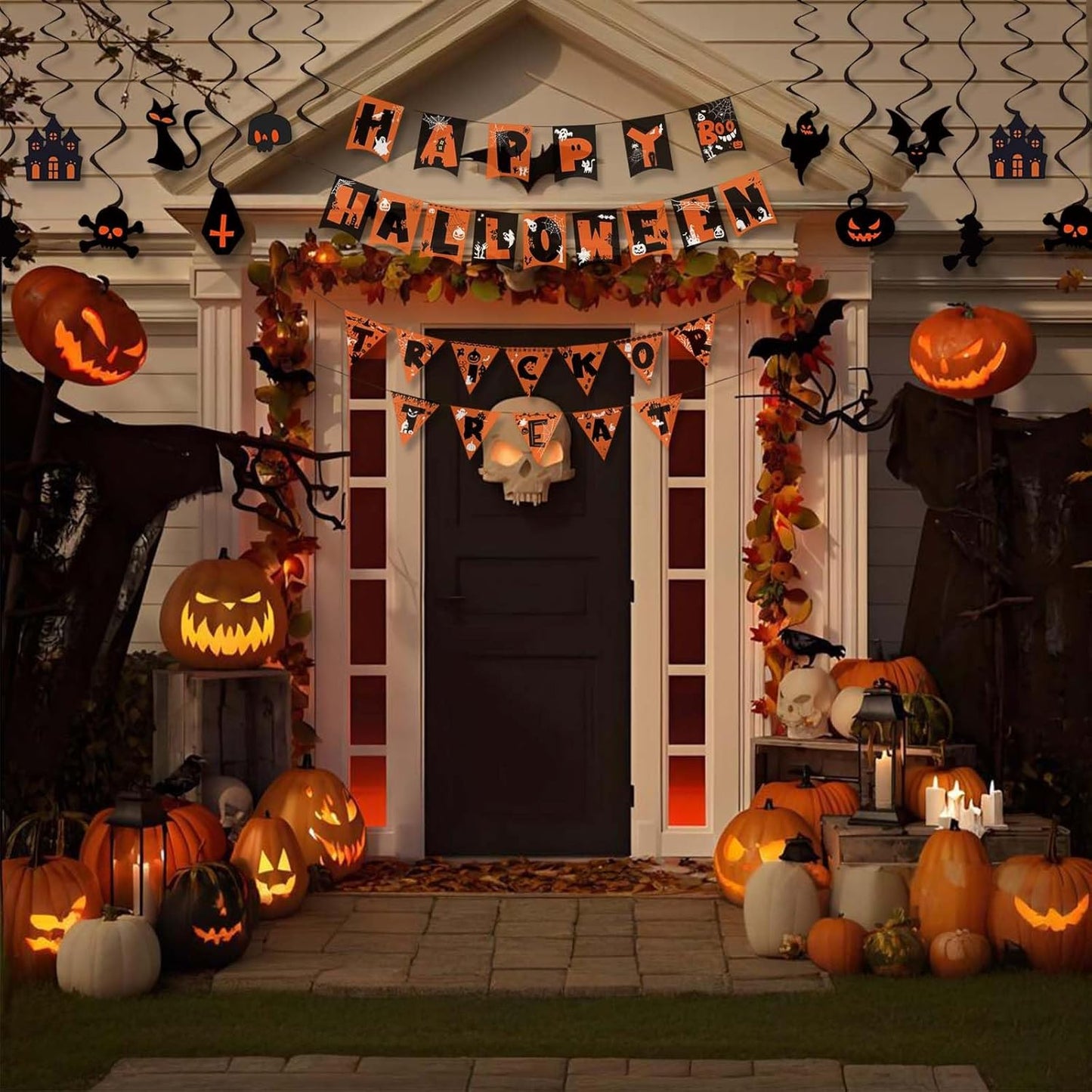 Reusable Happy Halloween Banner & Trick or Treat Sign – Halloween Party Decorations & Hanging Decor for Indoor Outdoor Use