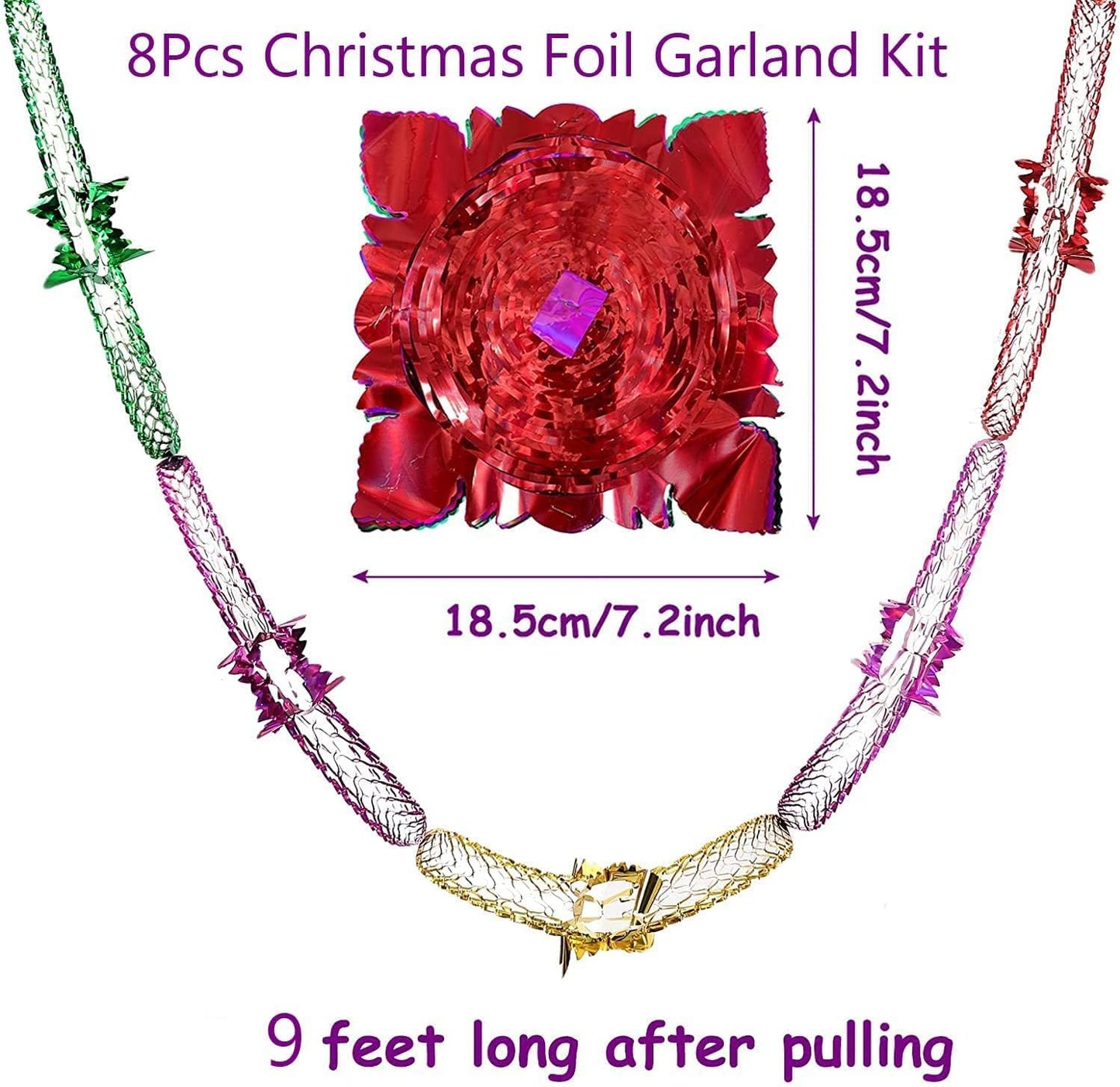 8Pcs Christmas Ceiling Decorations, 9Ft Hanging Foil Garland Streamers & Swirls – Xmas New Year Party Hanging Decor for Holiday Home & Office