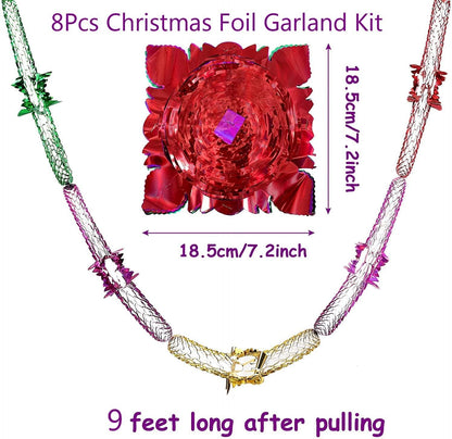 8Pcs Christmas Ceiling Decorations, 9Ft Hanging Foil Garland Streamers & Swirls – Xmas New Year Party Hanging Decor for Holiday Home & Office