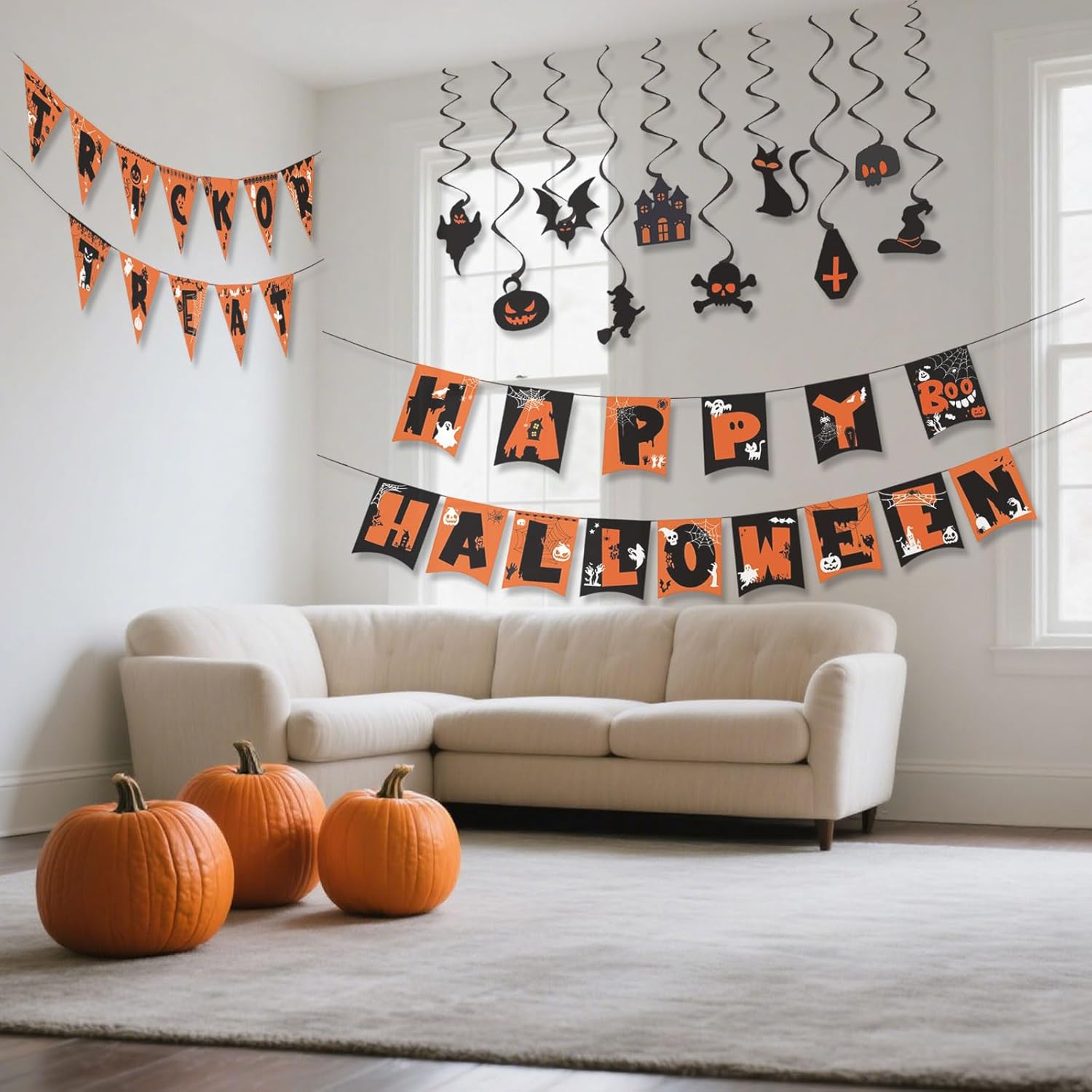 Reusable Happy Halloween Banner & Trick or Treat Sign – Halloween Party Decorations & Hanging Decor for Indoor Outdoor Use