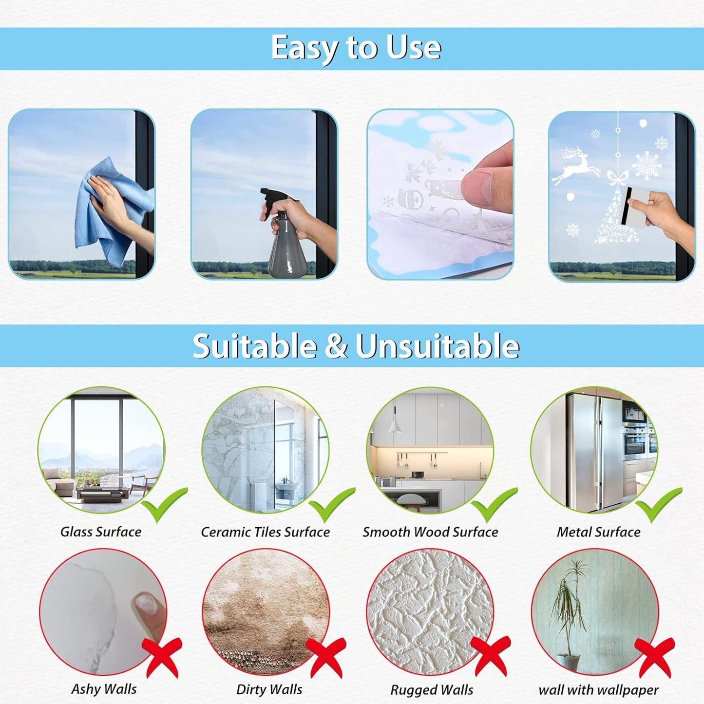 192 PCS Reusable Christmas Window Stickers – Double-Sided Static Snowflake Window Clings, White PVC Xmas Window Decorations for Home & Shop Windows