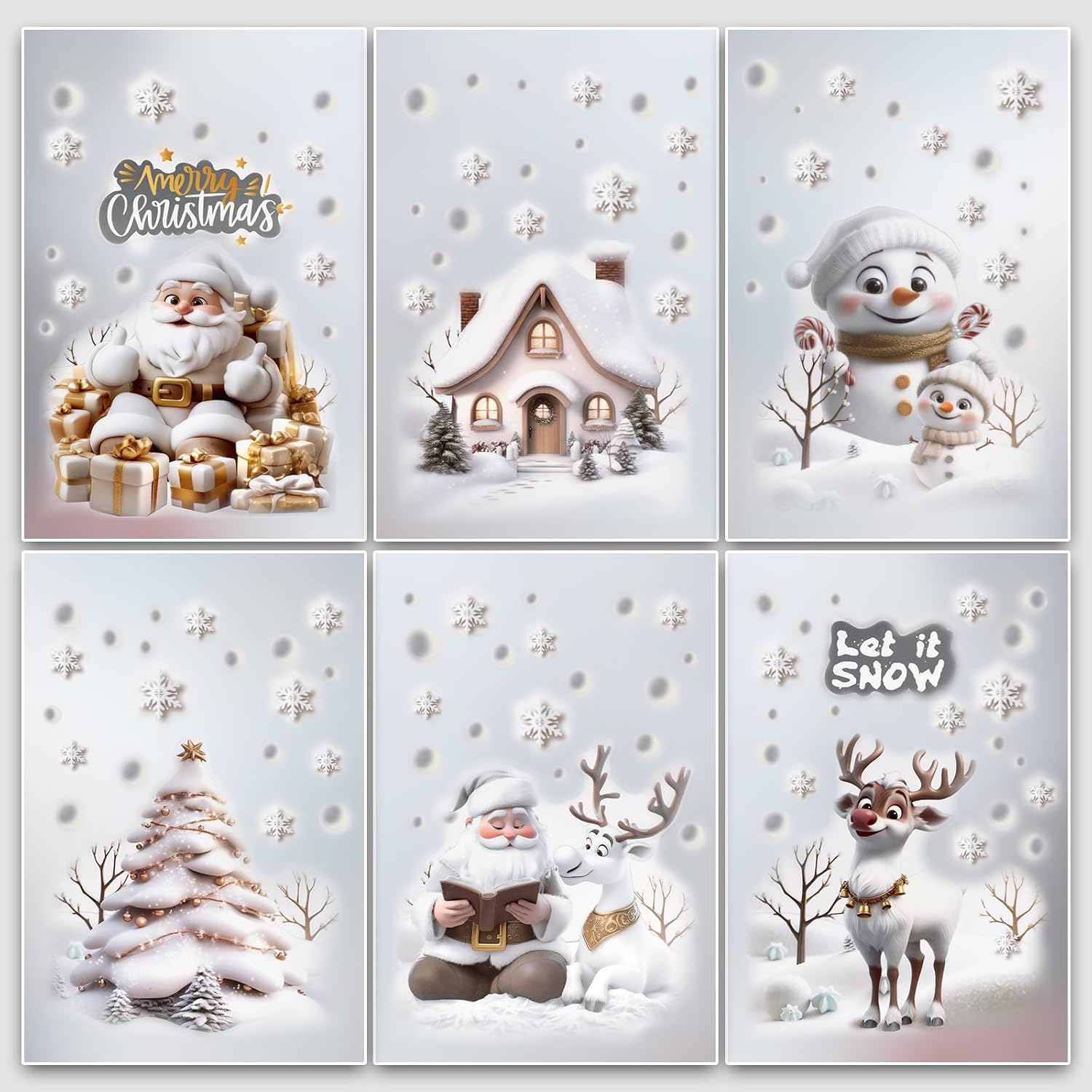 6 Sheets Double-Sided Christmas Window Stickers – Reusable PVC Static Xmas Window Clings for Home, Shop & Holiday Decorations