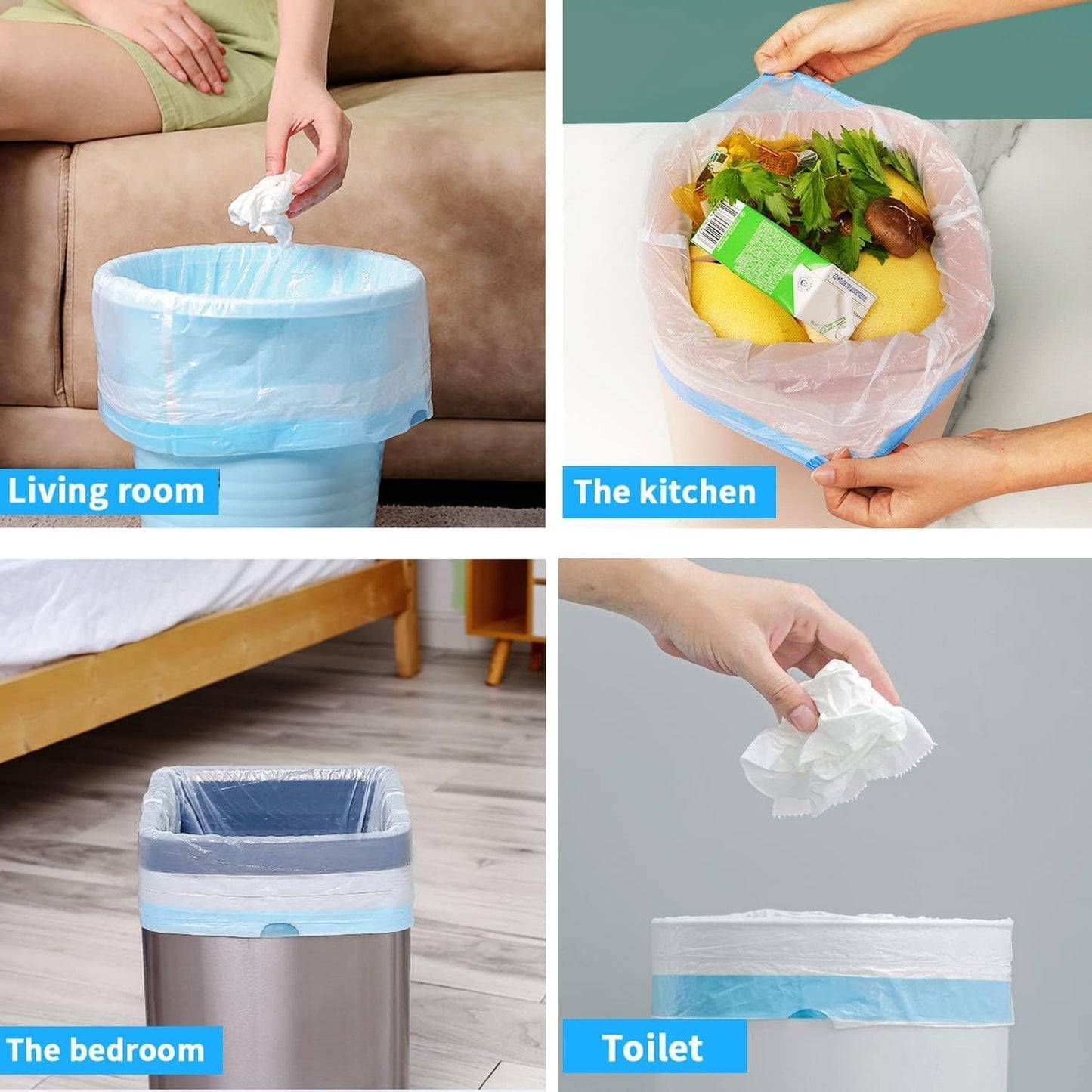 15L Drawstring Bin Bags – Strong Small Rubbish Bags, Unscented, 3 Rolls (45×50cm)