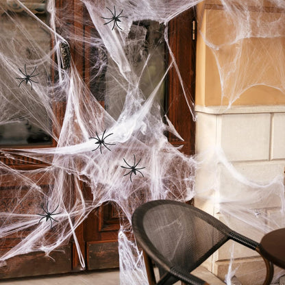 Halloween Spider Web 60g with 30pcs Fake Spiders – Stretchable Cobweb for Haunted House, Outdoor & Indoor Halloween Decorations