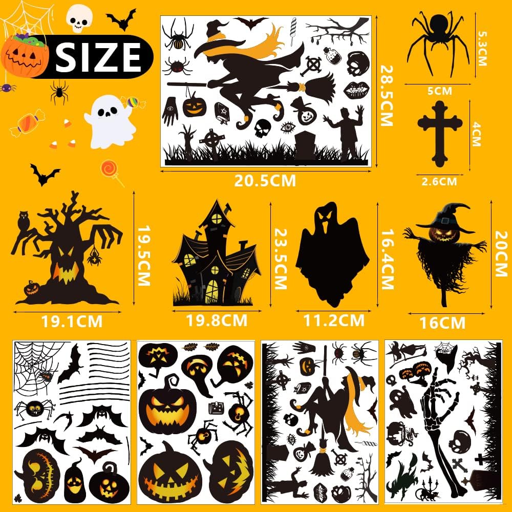 Halloween Window Stickers 169Pcs – Reusable Double-Sided Clings with Bats, Spiders & Pumpkins for Home or Party Decor