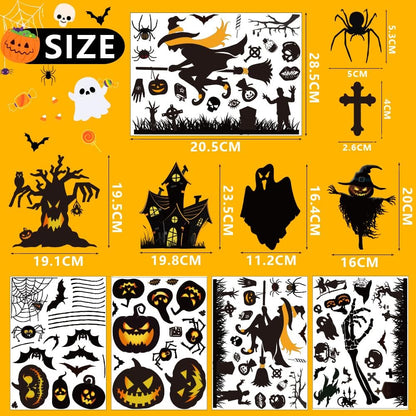 Halloween Window Stickers 169Pcs – Reusable Double-Sided Clings with Bats, Spiders & Pumpkins for Home or Party Decor