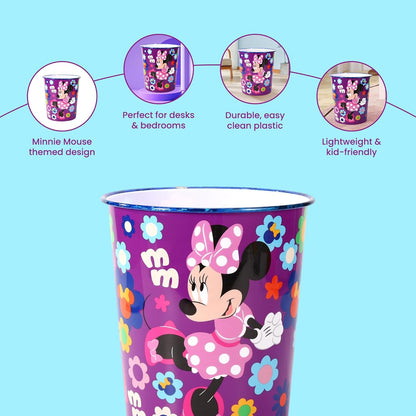 Kids Waste Paper Bin 7L – Minnie Mouse Design Plastic Trash Can for Bedroom, Study Desk & Playroom, Lightweight Open Top Dustbin