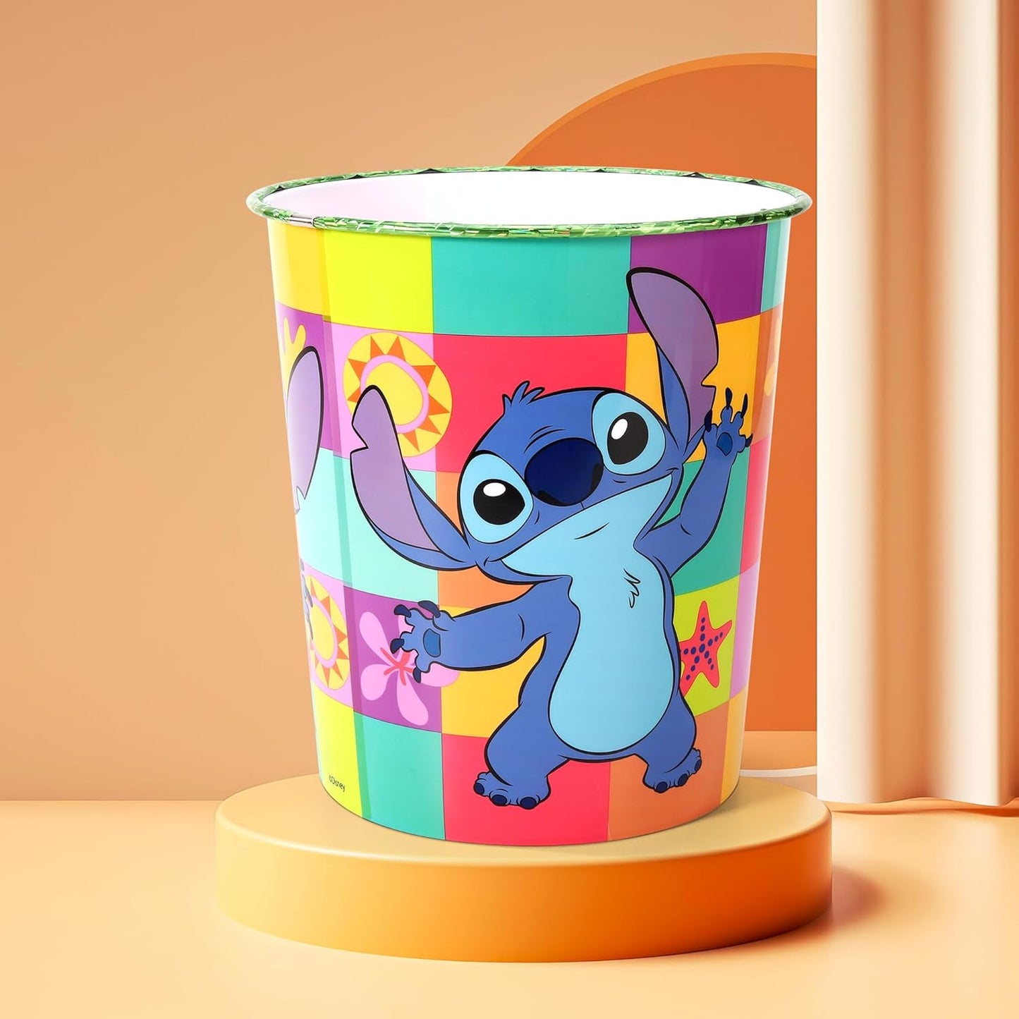 Kids Waste Paper Bin 7L – Stitch Fun Design Plastic Trash Can for Bedroom, Study Desk & Playroom, Lightweight Open Top Dustbin