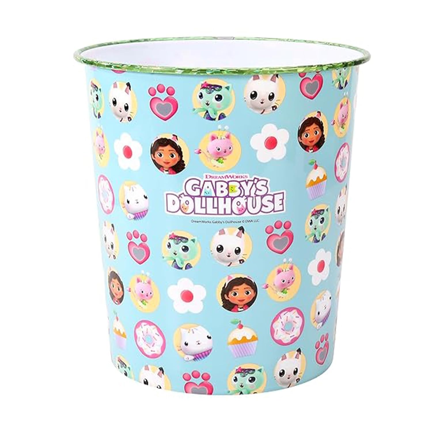 Kids Waste Paper Bin 7L – Gabby’s Dollhouse Design Plastic Trash Can for Bedroom, Study Desk & Playroom, Lightweight Open Top Dustbin