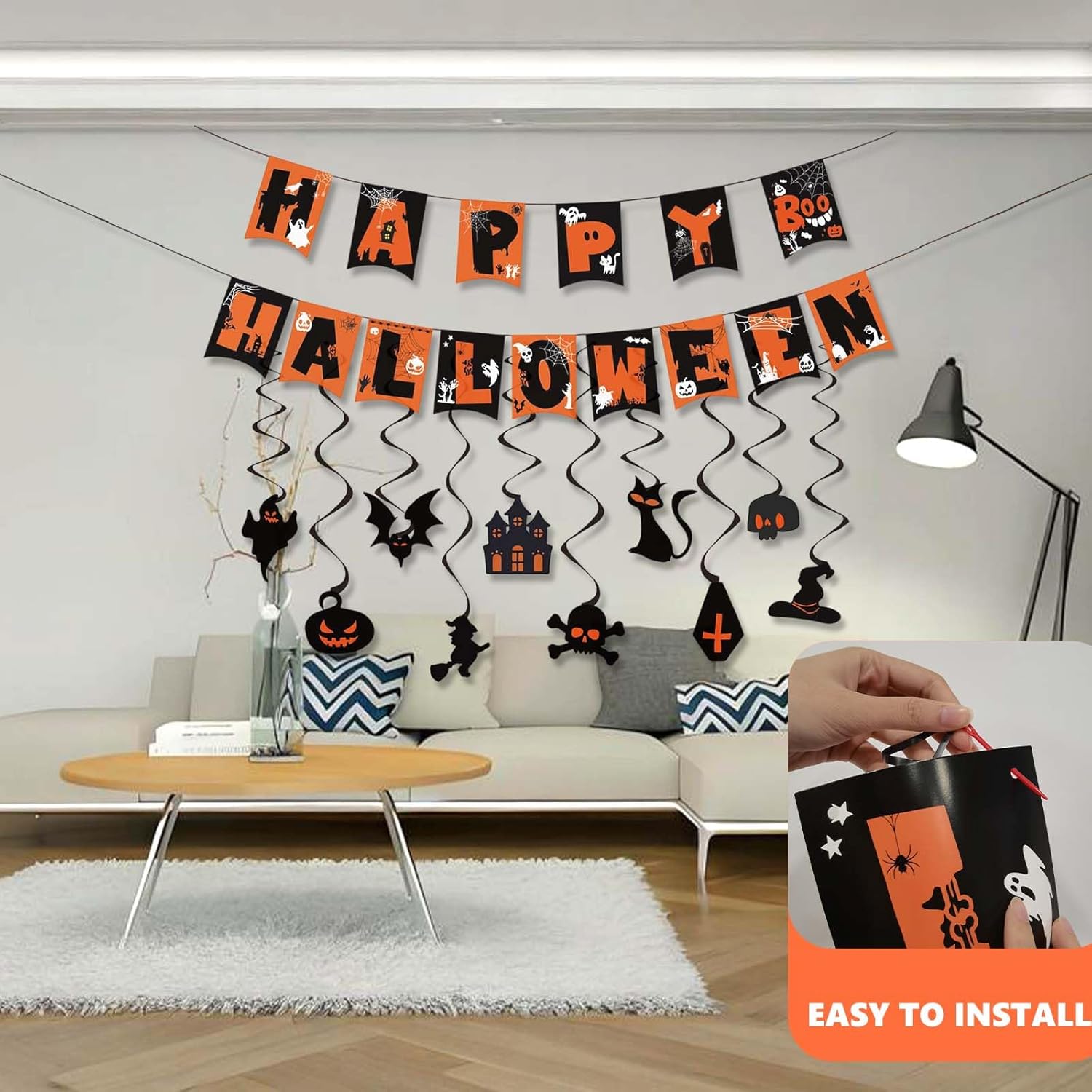 Reusable Happy Halloween Banner & Trick or Treat Sign – Halloween Party Decorations & Hanging Decor for Indoor Outdoor Use
