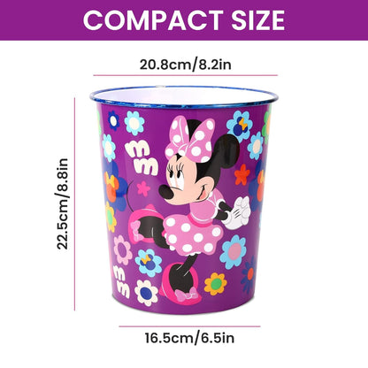 Kids Waste Paper Bin 7L – Minnie Mouse Design Plastic Trash Can for Bedroom, Study Desk & Playroom, Lightweight Open Top Dustbin