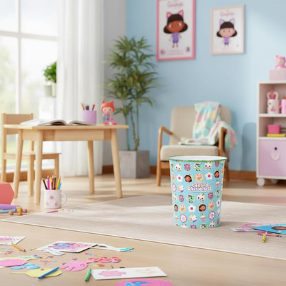 Kids Waste Paper Bin 7L – Gabby’s Dollhouse Design Plastic Trash Can for Bedroom, Study Desk & Playroom, Lightweight Open Top Dustbin