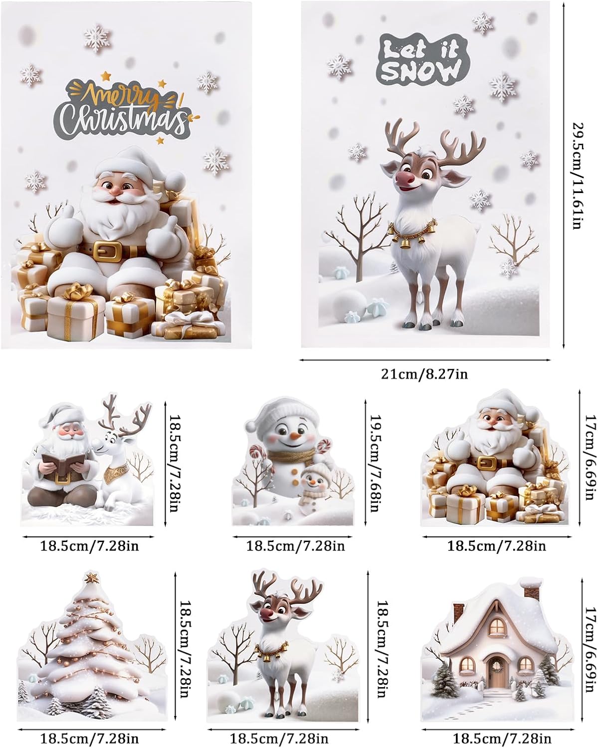 6 Sheets Double-Sided Christmas Window Stickers – Reusable PVC Static Xmas Window Clings for Home, Shop & Holiday Decorations