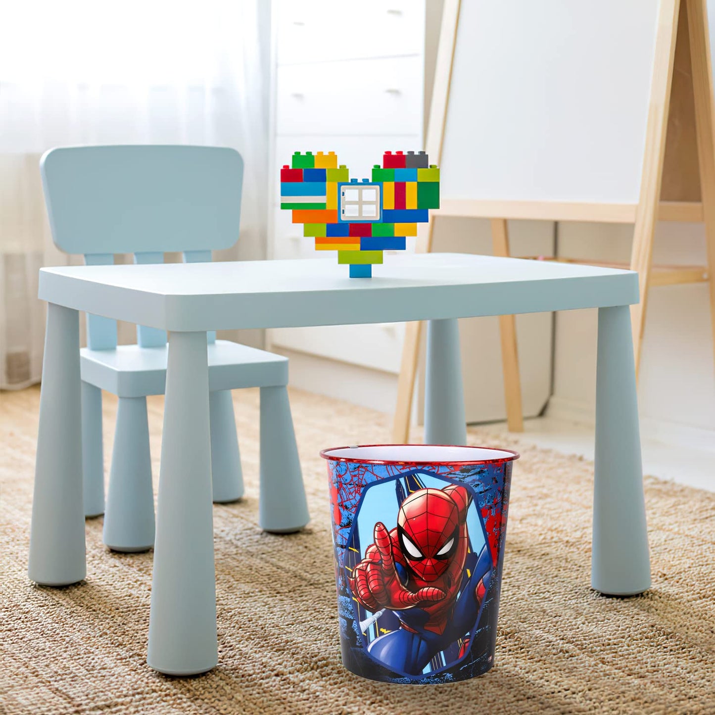 Kids Waste Paper Bin 7L – Spiderman Action Design Plastic Trash Can for Bedroom, Study Desk & Playroom, Lightweight Open Top Dustbin