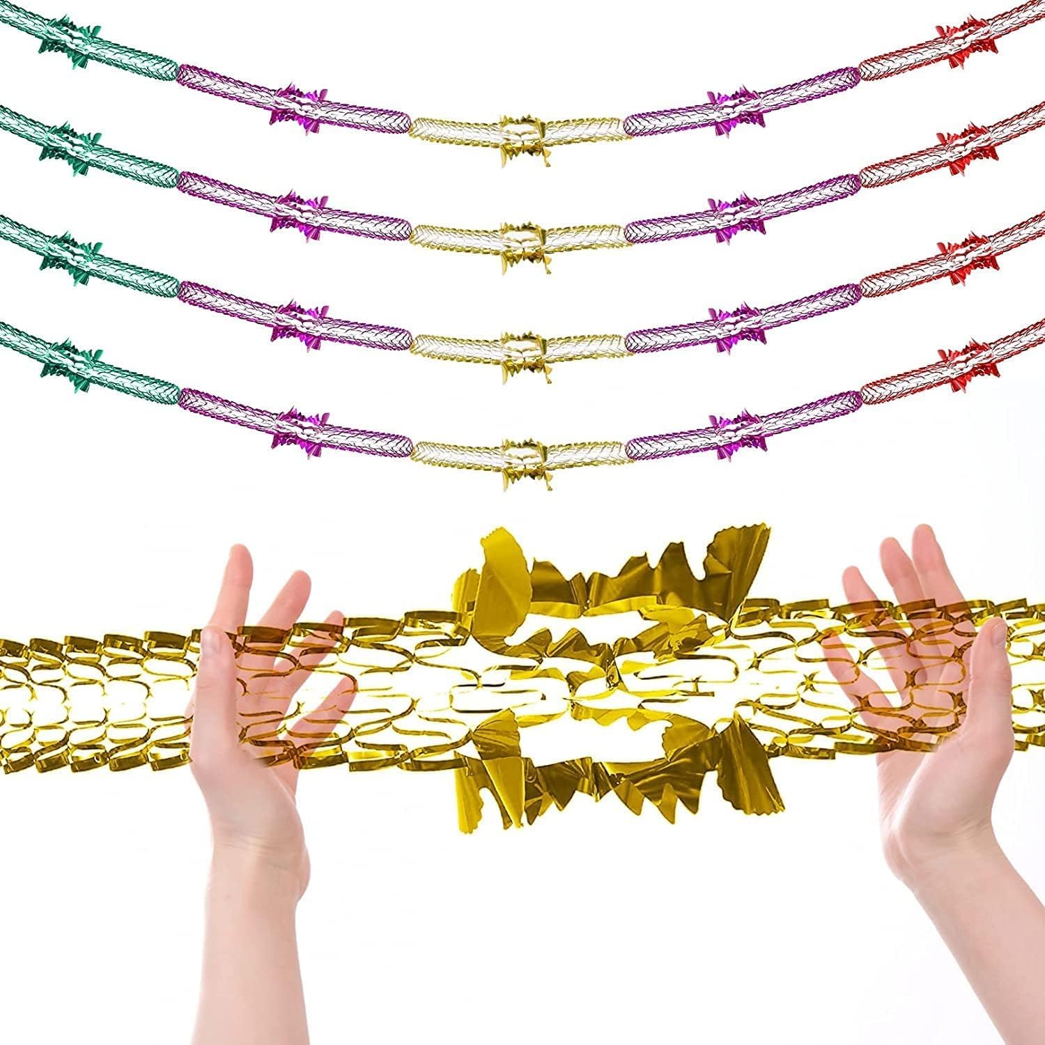 8Pcs Christmas Ceiling Decorations, 9Ft Hanging Foil Garland Streamers & Swirls – Xmas New Year Party Hanging Decor for Holiday Home & Office