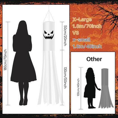 Halloween Ghost Decorations 2PCS – 180CM Hanging Windsock Flags with 2M LED Lights for Outdoor Yard, Garden, Lawn & Halloween Party Decor