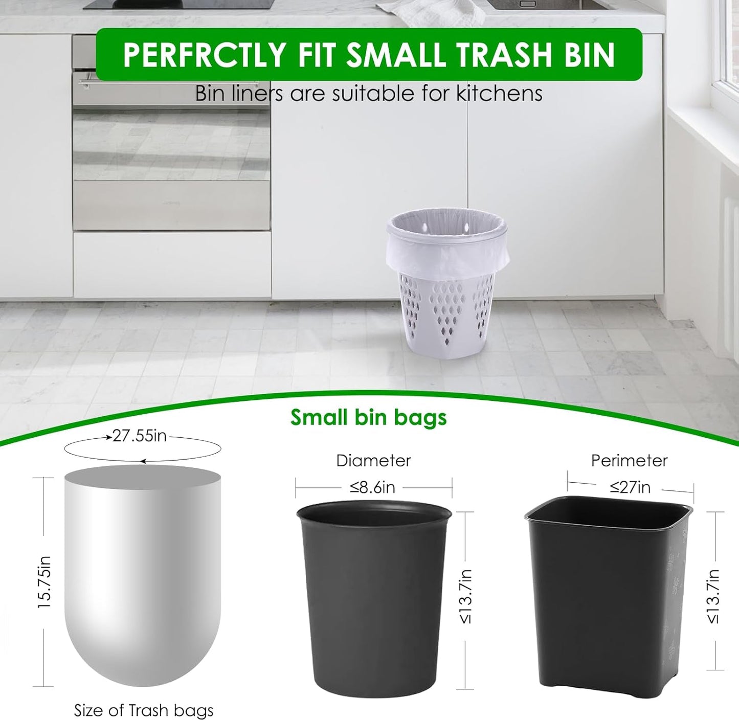3–6L Compostable Bin Bags – Biodegradable Food Waste Caddy Liners, 120 Pack (35×40cm)