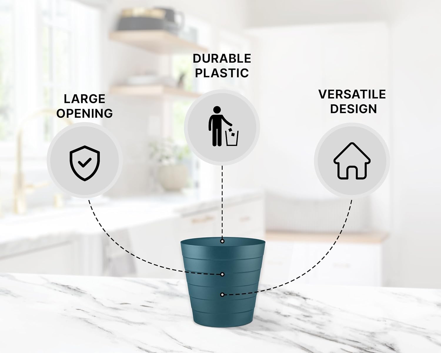 8L Plastic Paper Bin – Shatterproof Open Top Office & Desk Waste Basket, Modern Wave Design, Blue