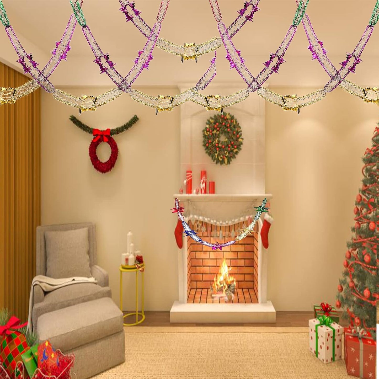 8 Pack Christmas Foil Hanging Decorations – 9FT Red & Green Ceiling Garlands for Xmas, New Year & Holiday Party Supplies