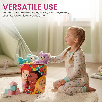 Kids Waste Paper Bin 7L – Disney Princess Design Plastic Trash Can for Bedroom, Study Desk & Playroom, Lightweight Open Top Dustbin