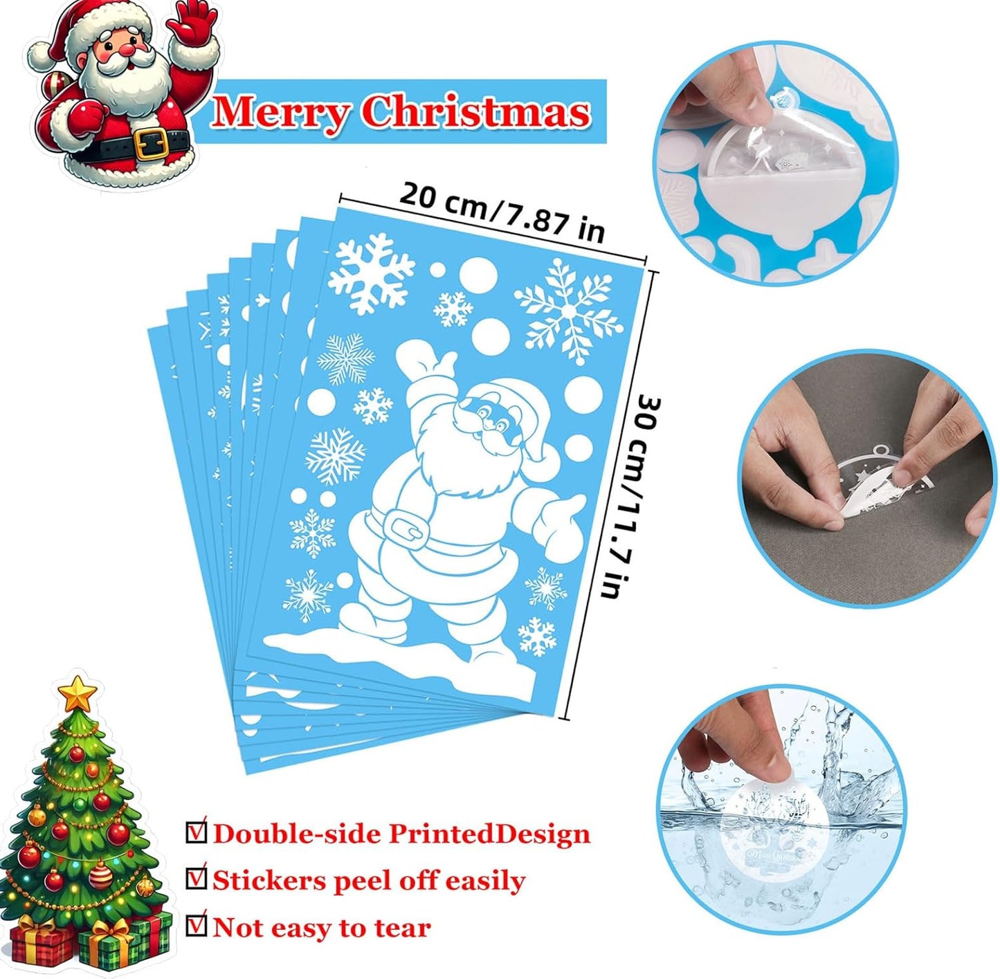 260 PCS Double-Sided Christmas Window Stickers – 9 Sheets Reusable White Static Xmas Window Clings for Home, Shop & Holiday Decorations