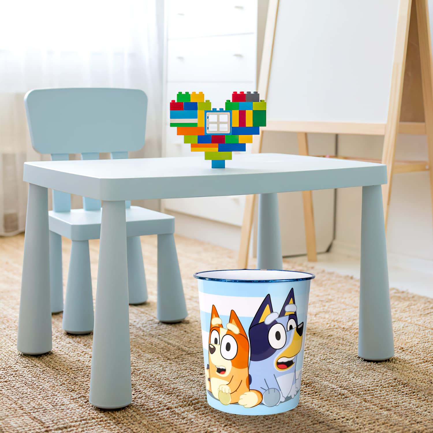 Kids Waste Paper Bin 7L – Bluey Design Plastic Trash Can for Bedroom, Study Desk & Playroom, Lightweight Open Top Dustbin