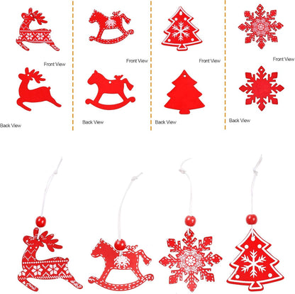 Wooden Christmas Tree Decorations – Hanging Rustic Ornaments for Tree, Wall & Holiday Party Décor, Reusable Wooden Pendant Set