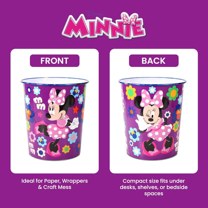 Kids Waste Paper Bin 7L – Minnie Mouse Design Plastic Trash Can for Bedroom, Study Desk & Playroom, Lightweight Open Top Dustbin