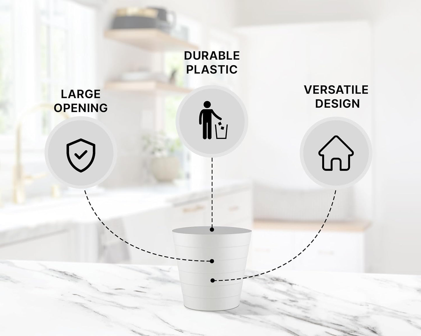 8L Plastic Paper Bin – Shatterproof Open Top Office & Desk Waste Basket, Modern Wave Design, White