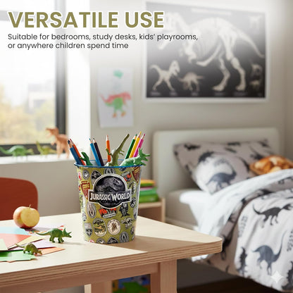 Kids Waste Paper Bin 7L – Jurassic World Dinosaur Design Plastic Trash Can for Bedroom, Study Desk & Playroom, Lightweight Open Top Dustbin