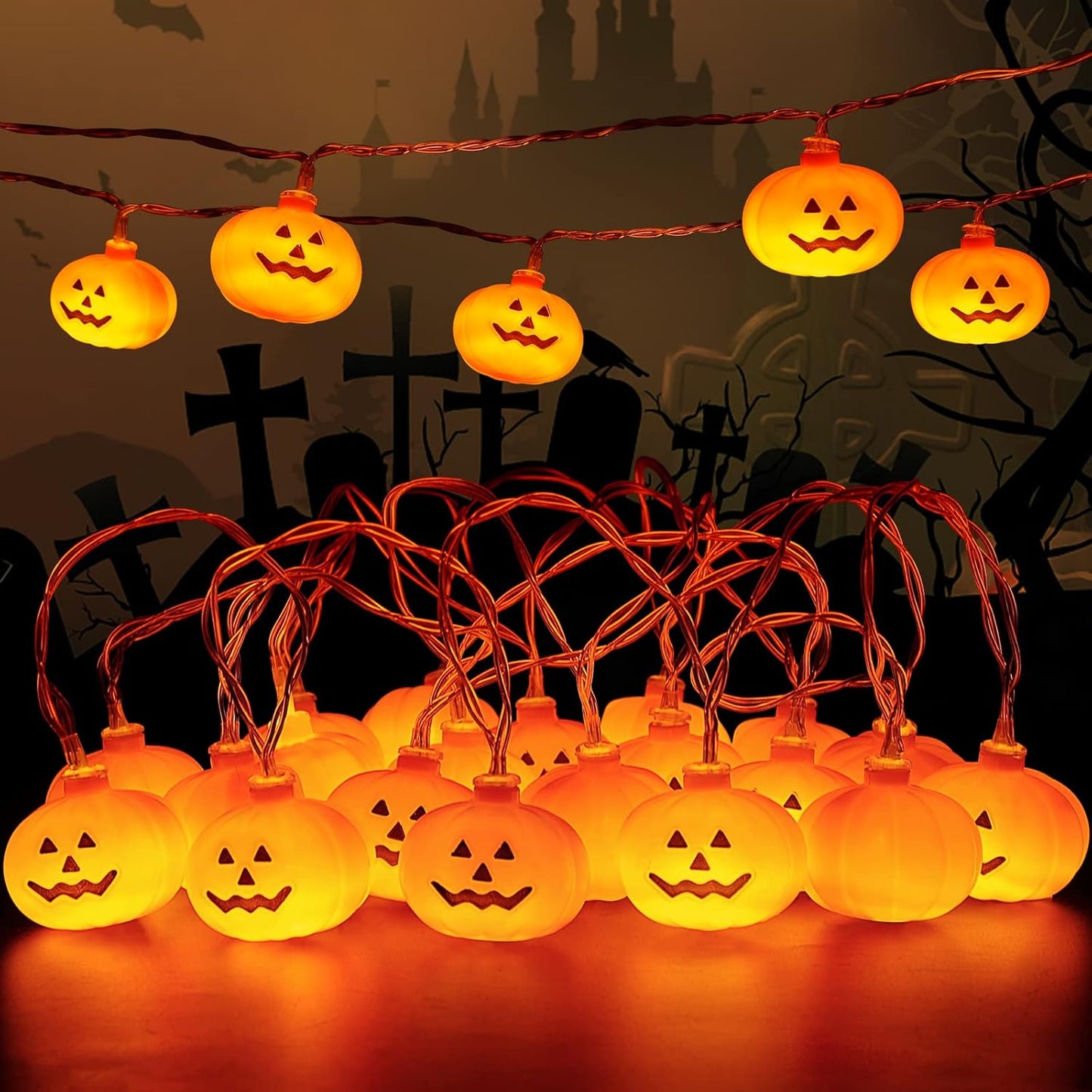 3M Halloween Pumpkin String Lights – 20 LED Battery Powered Fairy Lights for Indoor Outdoor Room, Garden & Party Decor