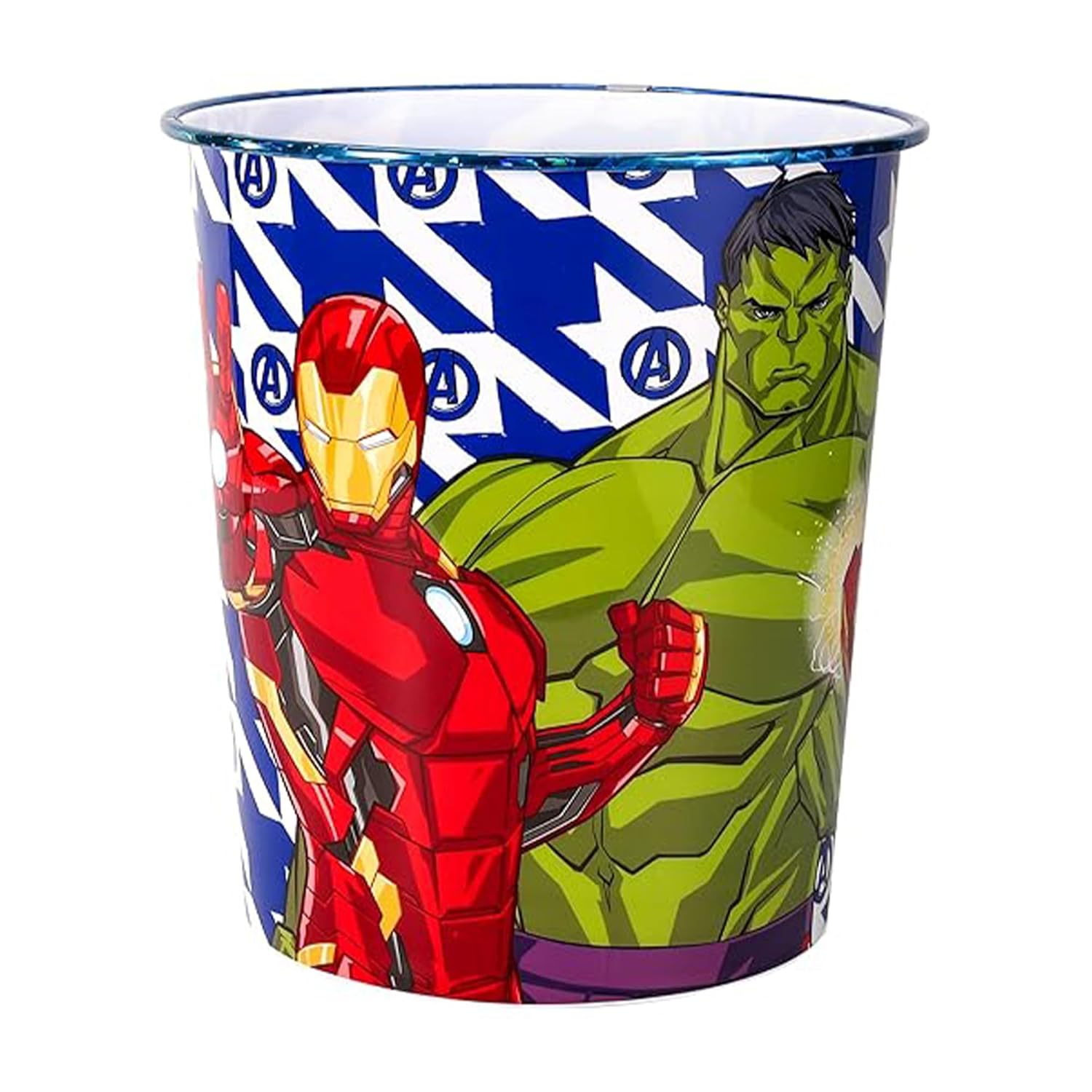 Kids Waste Paper Bin 7L – Avengers Design Plastic Trash Can for Bedroom, Study Desk & Playroom, Lightweight Open Top Dustbin