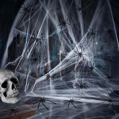 Halloween Spider Web Decoration – 60g Stretchable Cobwebs with 30pcs Fake Spiders for Indoor Outdoor Party & Haunted House Decor