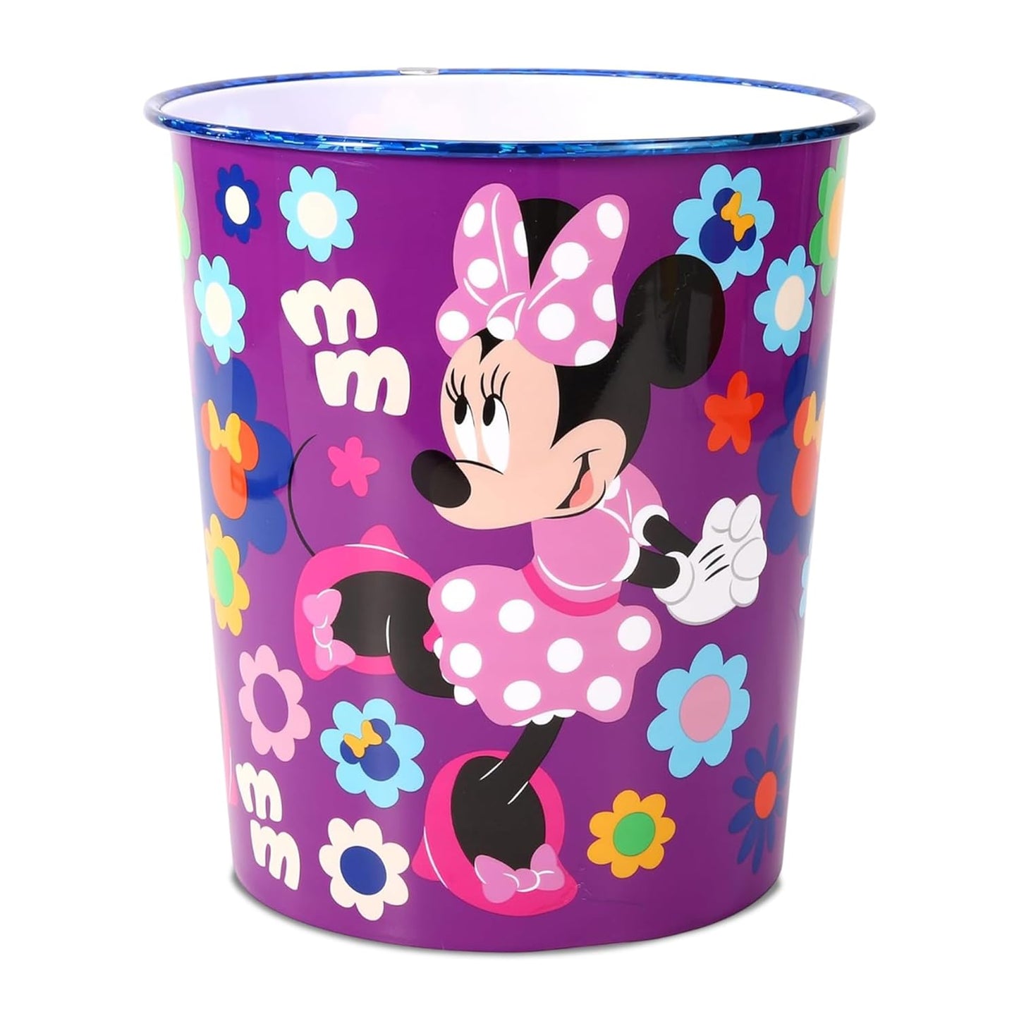 Kids Waste Paper Bin 7L – Minnie Mouse Design Plastic Trash Can for Bedroom, Study Desk & Playroom, Lightweight Open Top Dustbin