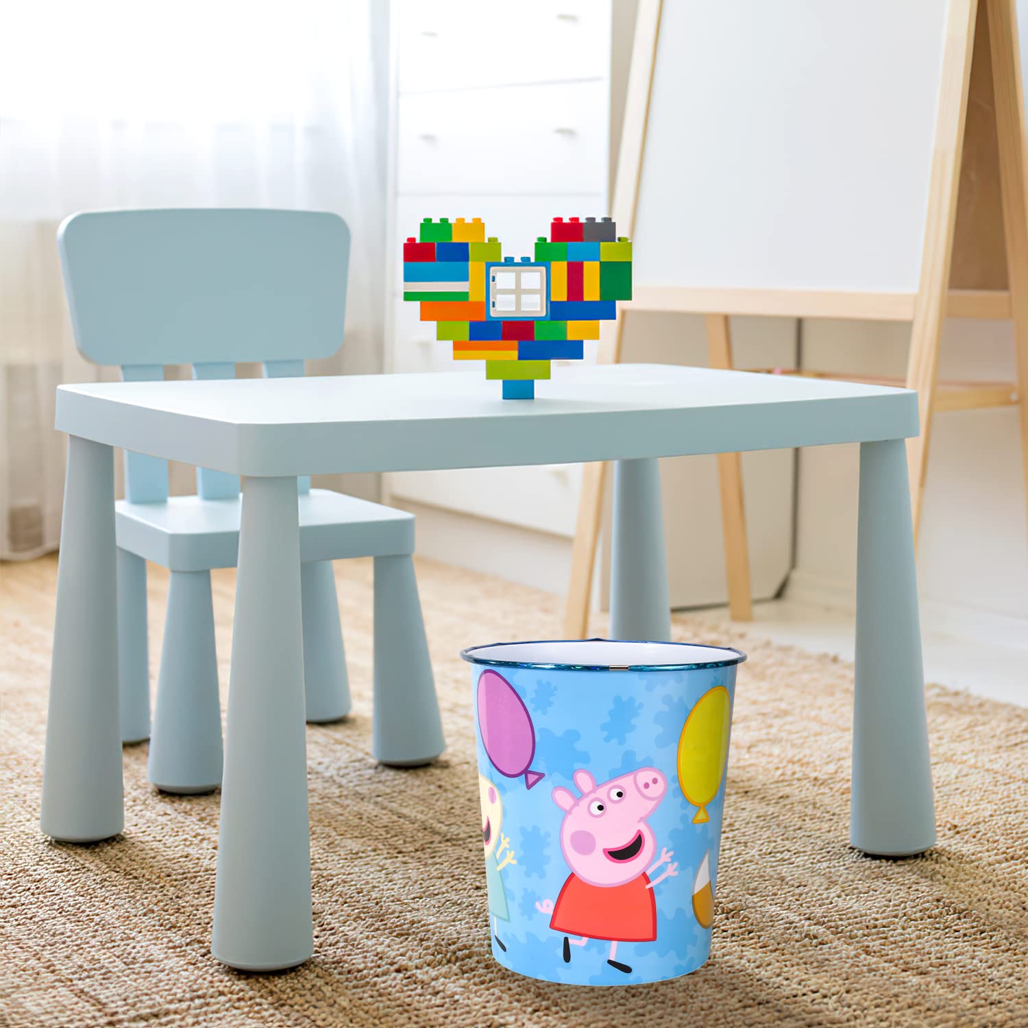 Kids Waste Paper Bin 7L – Peppa Pig Design Plastic Trash Can for Bedroom, Study Desk & Playroom, Lightweight Open Top Dustbin