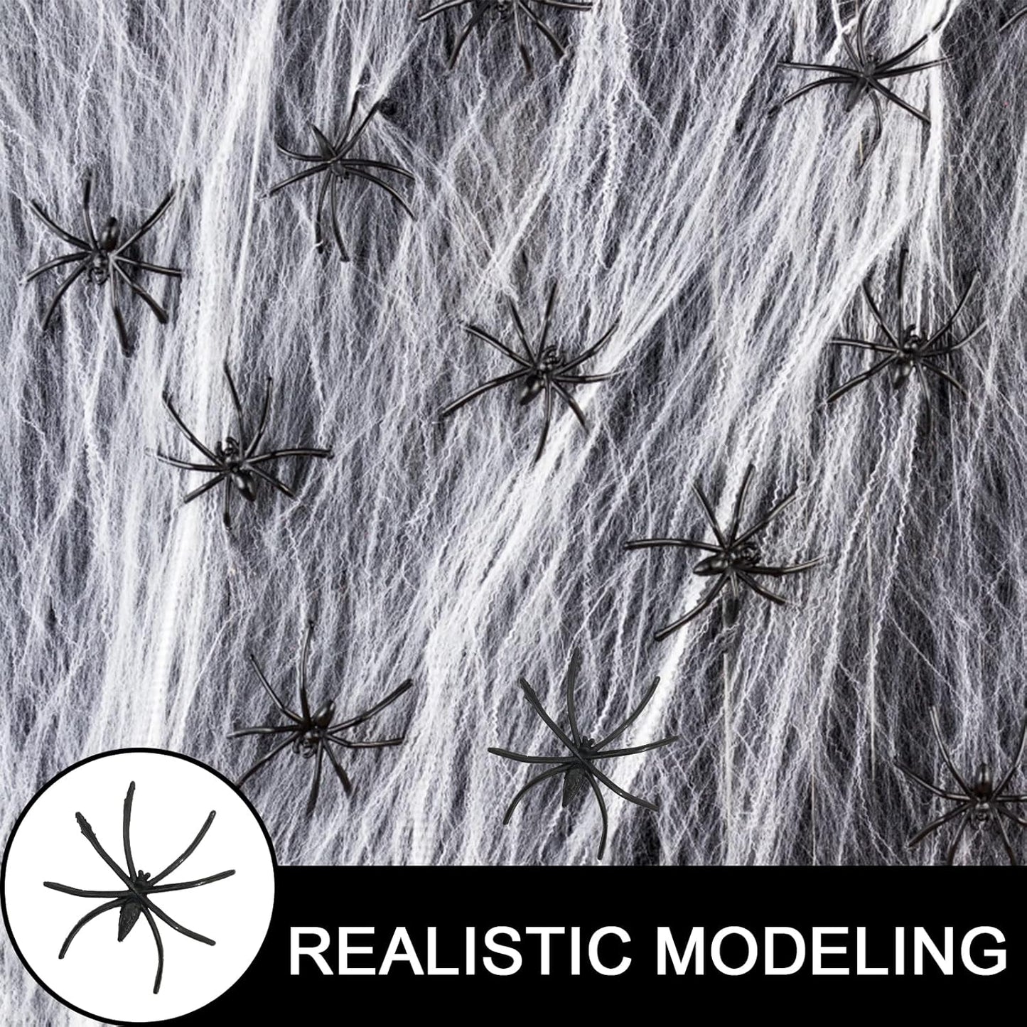 Halloween Spider Web 60g with 30pcs Fake Spiders – Stretchable Cobweb for Haunted House, Outdoor & Indoor Halloween Decorations