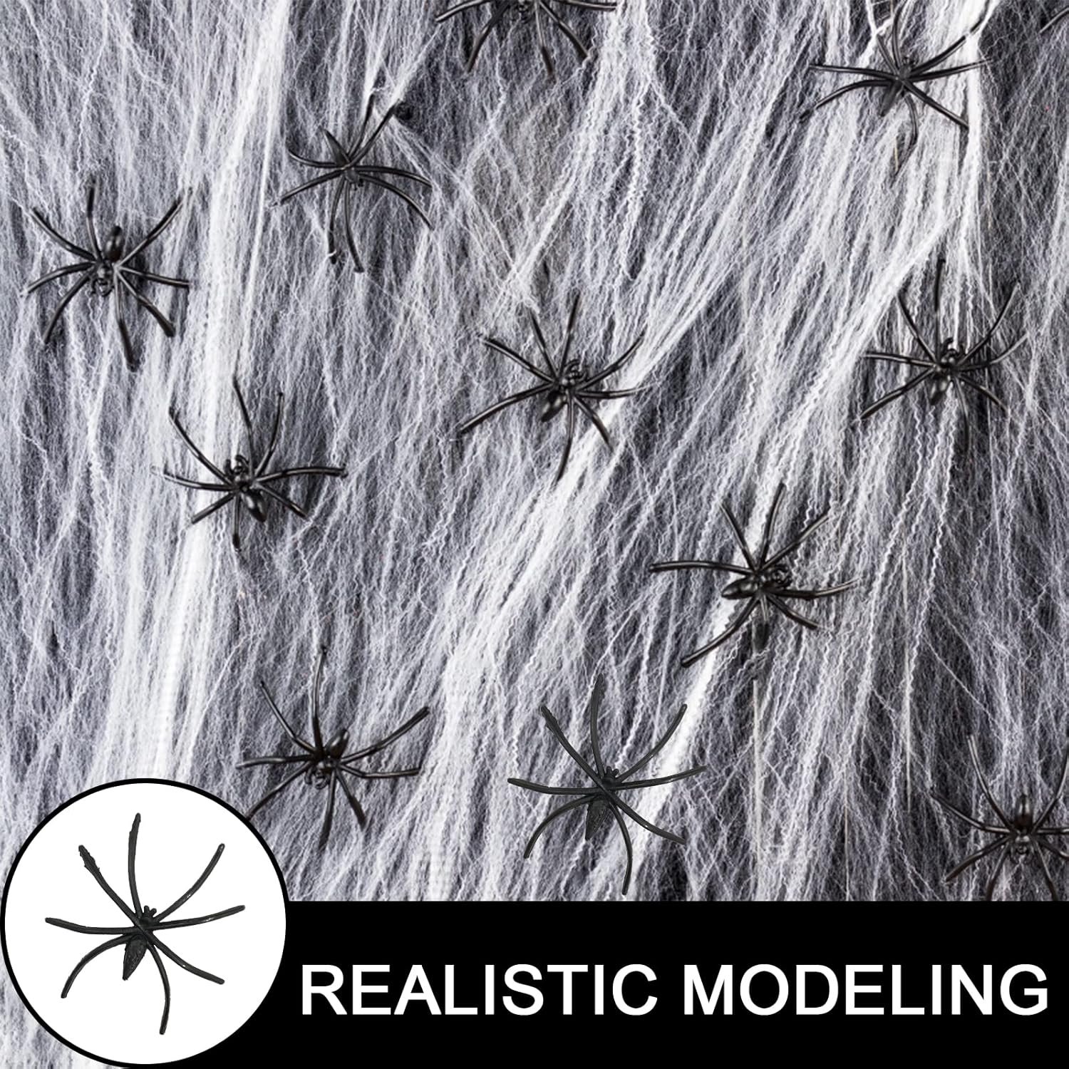 Halloween Spider Web 60g with 30pcs Fake Spiders – Stretchable Cobweb for Haunted House, Outdoor & Indoor Halloween Decorations