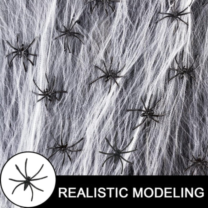 Halloween Spider Web 60g with 30pcs Fake Spiders – Stretchable Cobweb for Haunted House, Outdoor & Indoor Halloween Decorations