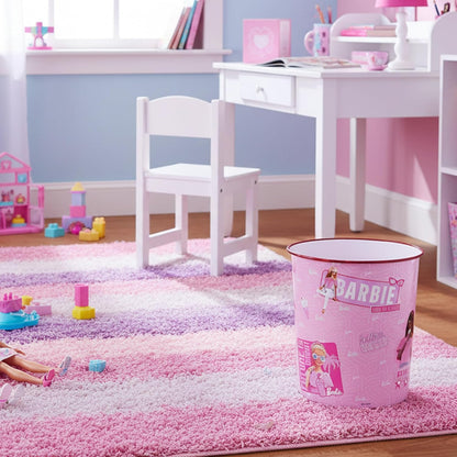 Kids Waste Paper Bin 7L – Barbie Design Plastic Trash Can for Bedroom, Study Desk & Playroom, Lightweight Open Top Dustbin