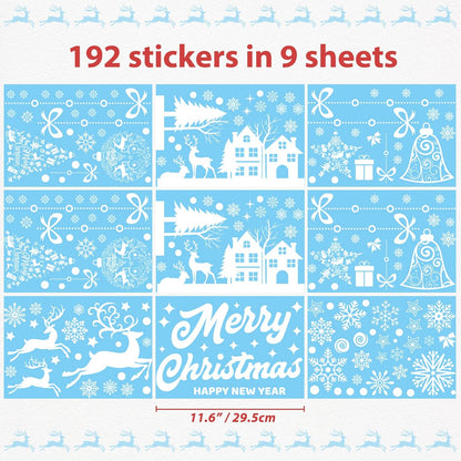 192 PCS Reusable Christmas Window Stickers – Double-Sided Static Snowflake Window Clings, White PVC Xmas Window Decorations for Home & Shop Windows