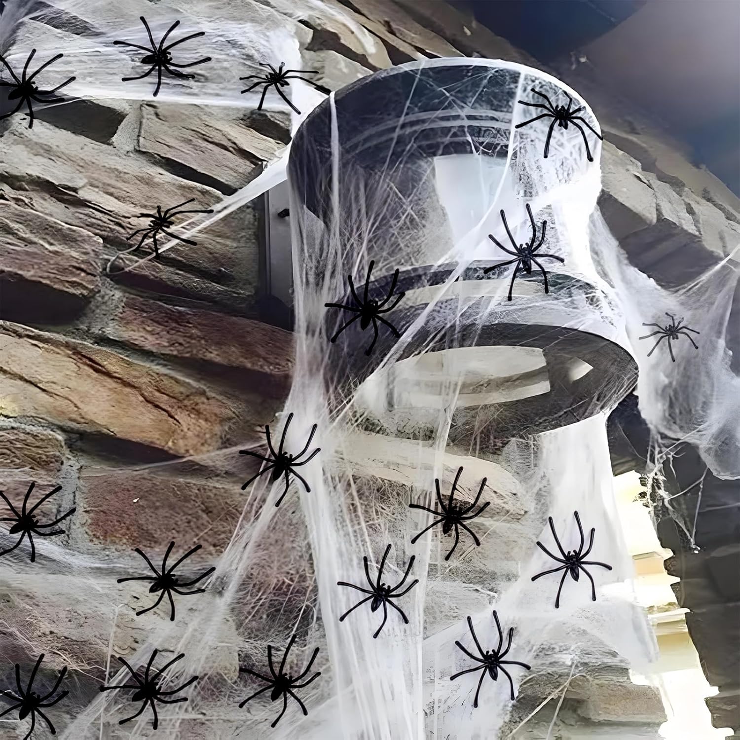 Halloween Spider Web Decoration – 60g Stretchable Cobwebs with 30pcs Fake Spiders for Indoor Outdoor Party & Haunted House Decor