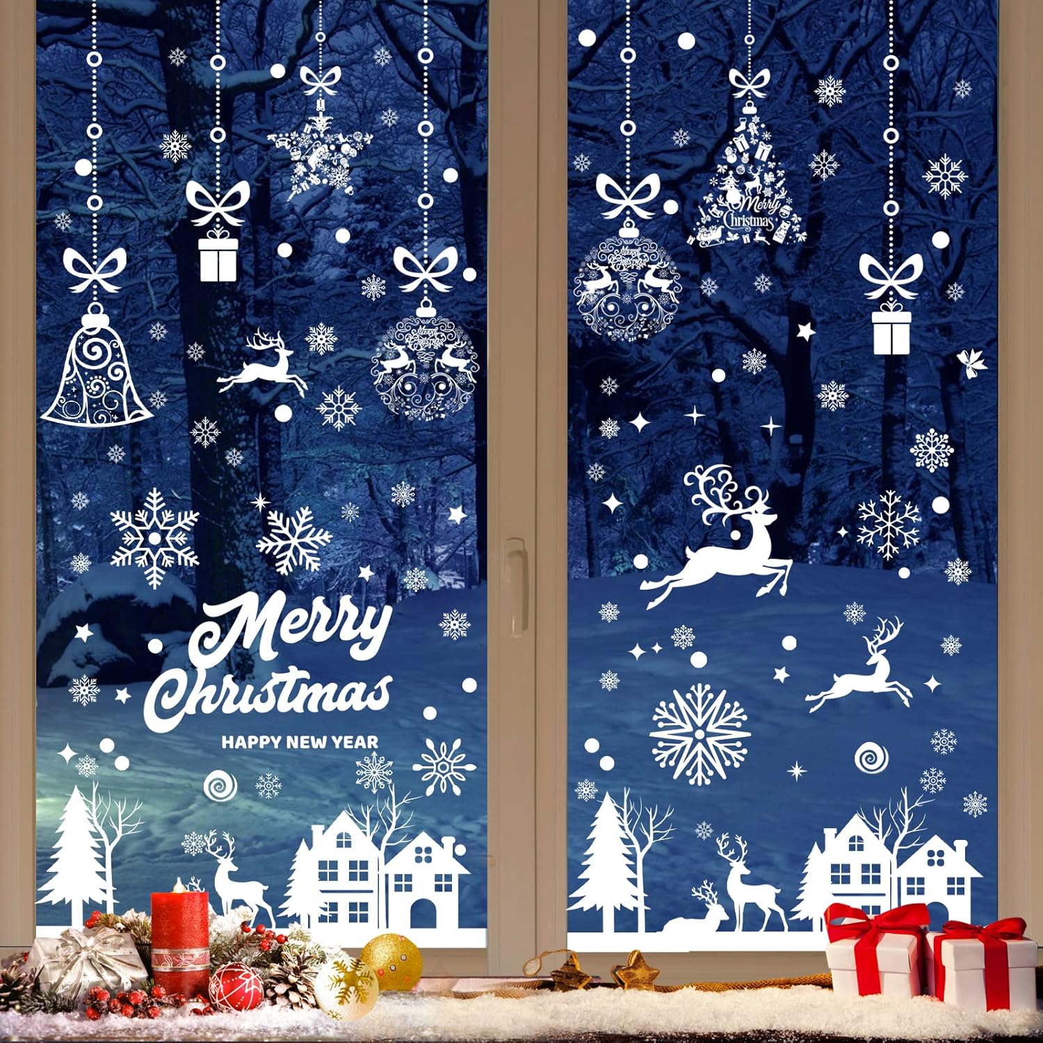 192 PCS Reusable Christmas Window Stickers – Double-Sided Static Snowflake Window Clings, White PVC Xmas Window Decorations for Home & Shop Windows