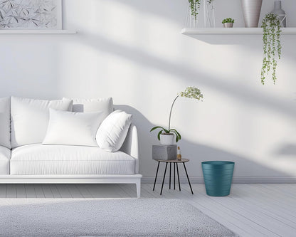 8L Plastic Paper Bin – Shatterproof Open Top Office & Desk Waste Basket, Modern Wave Design, Blue