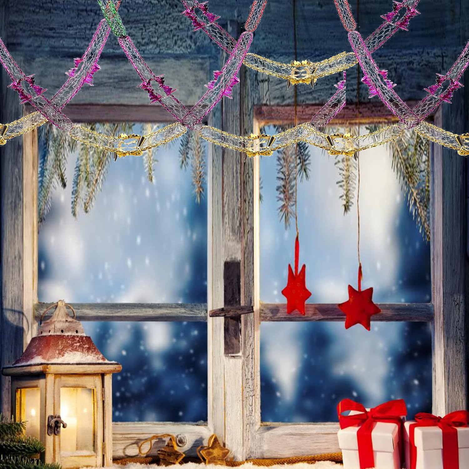 8 Pack Christmas Foil Hanging Decorations – 9FT Red & Green Ceiling Garlands for Xmas, New Year & Holiday Party Supplies